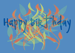 Leaves from Photoshop 'shapes' on mid blue - Happy Birthday