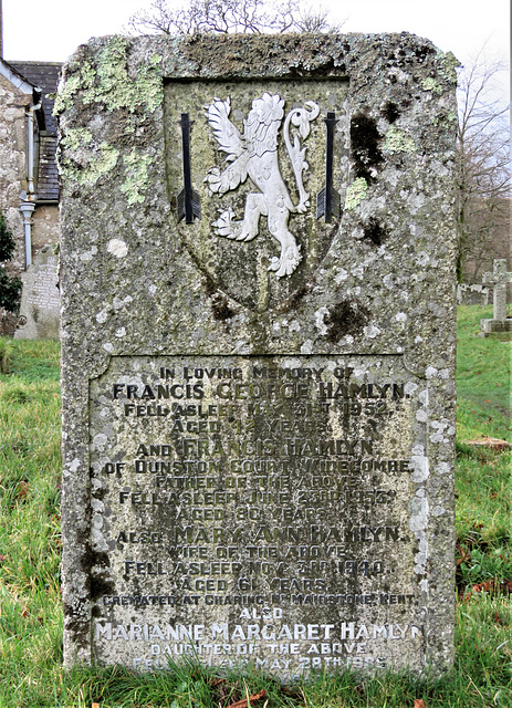 widecombe in the moor church, devon, c20 heraldry on tombstone of francis george hamlyn +1952