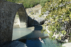 Albania, Swimming in the Thermal Pool of Lengaricë close to the Kadiut Bridge