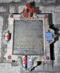 widecombe in the moor church, devon , good epitaph on c17 tomb of mary elford +1642, erected 1650