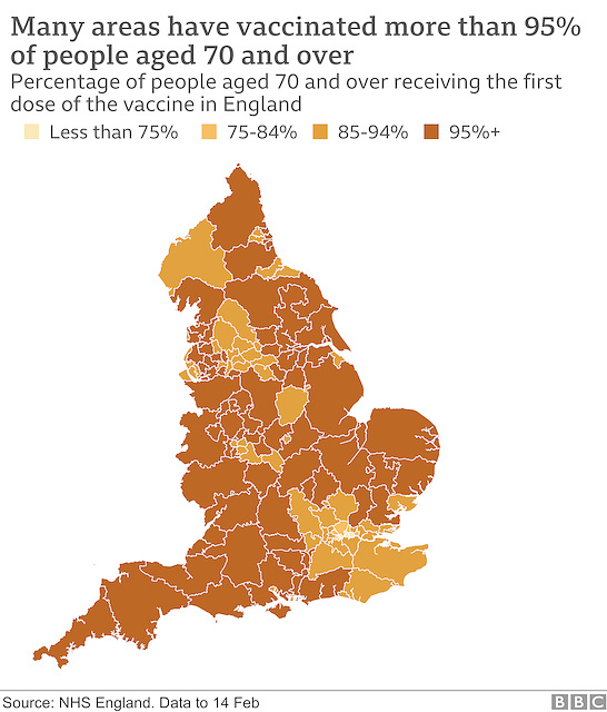 cvd -  English vax rates mapped :15th February 2021