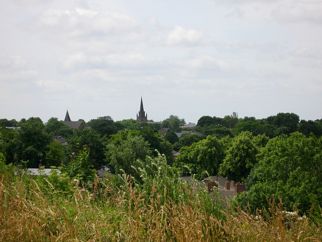 Looking to the Churches of St Andrew (left) and All Saints from Sedgley Beacon