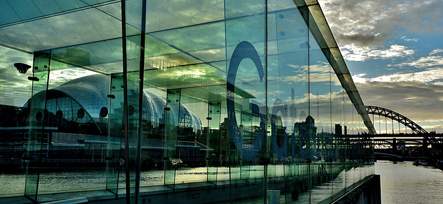 Green Glassy View. The Sage and Tyne Bridge