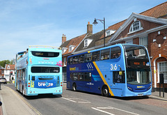 Konectbus 502 (LF52 ZNE) and 620 (SK15 HKD) in East Dereham - 12 May 2024 (P1180317)