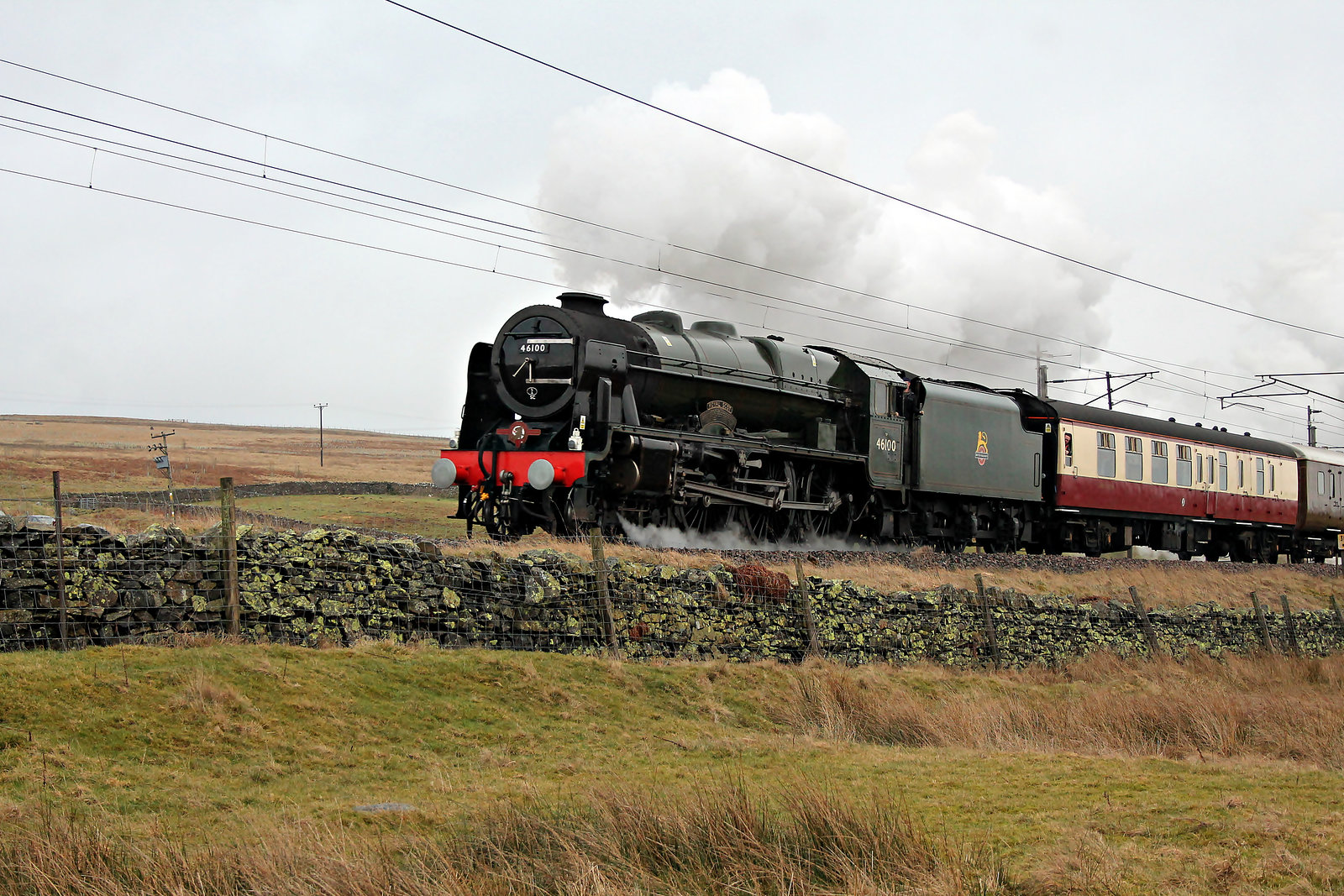 Stanier LMS class 7P Royal Scot 46100 ROYAL SCOT at Salterwath with 1Z20 05.50 Rugby - Carlisle at Salterwath 11th February 2023.