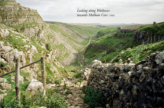 Looking along Watlowes towards Malham Cove (Scan from 1989)