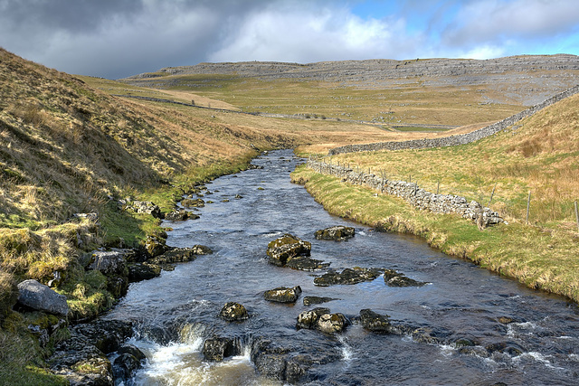 The River Twiss looking towards Twisleton Scar.