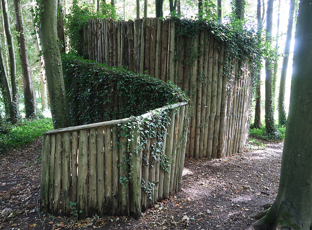 Water tank with ivy-clad palisade