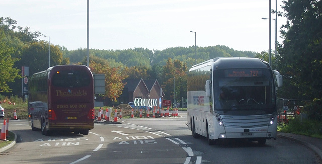 DSCF5088 Theobold’s Coaches L15 TBC and Whippet Coaches NX18 (BL17 XAW) at Barton Mills - 7 Oct 2018