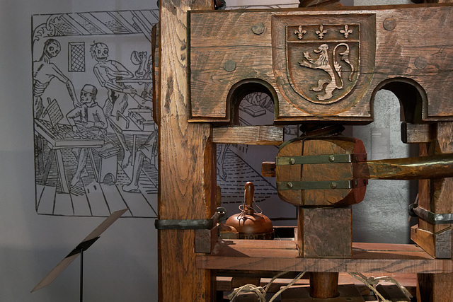 Reconstitution d'une presse à bras de la fin du XVe siècle
