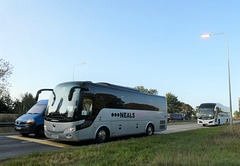 Coaches of Neal's Travel and Mil-Ken Travel on the A11 at Barton Mills - 18 Sep 202o (P1070694)