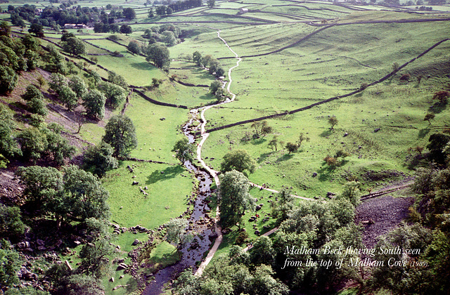 Malham Beck seen from the top of Malham Cove (Scan from 1989)