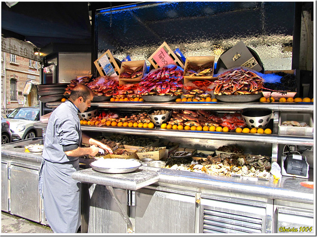 Seller at the seafood store