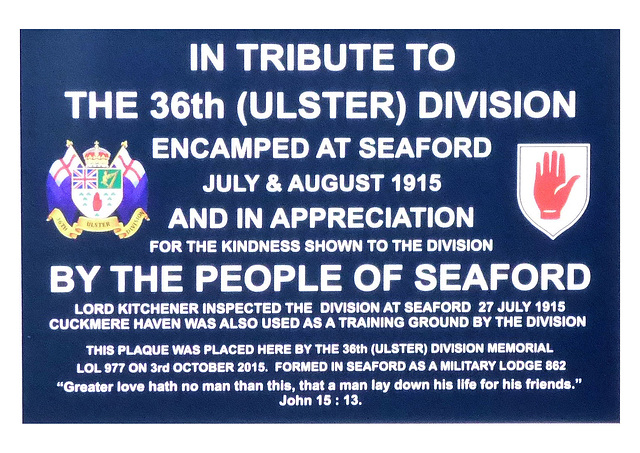 36th (Ulster) Division plaque Seaford