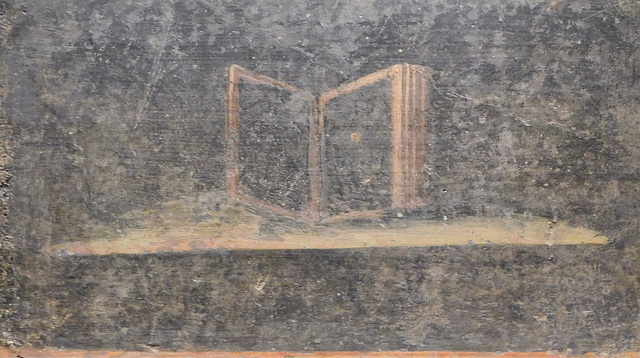 Detail of a Still Life from Herculaneum with Scribal Tools and Papyrus, ISAW, May 2022