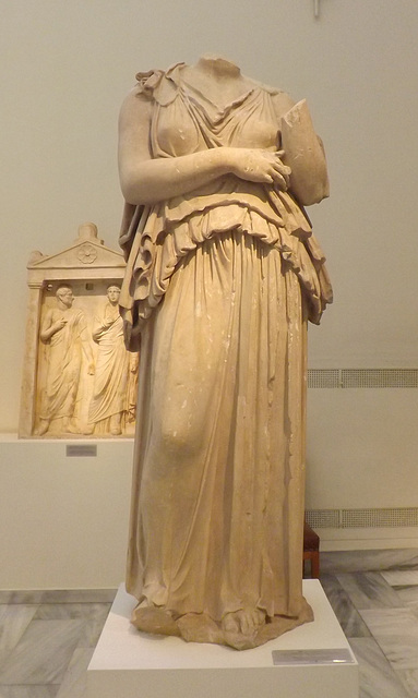 Statue of a Woman Wearing a Peplos from Athens in the National Archaeological Museum in Athens, May 2014