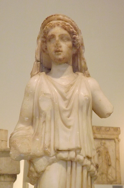 Detail of a Statuette of a Priestess from the National Garden in the National Archaeological Museum in Athens, May 2014