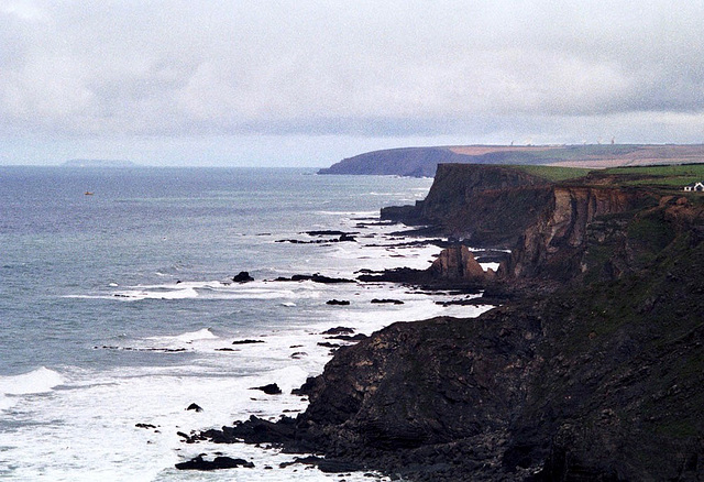 Looking across Lower and Higher Longbreak towards Bude Haven (Scan from August 1992)