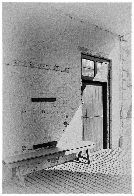 An old bench outside the stable block