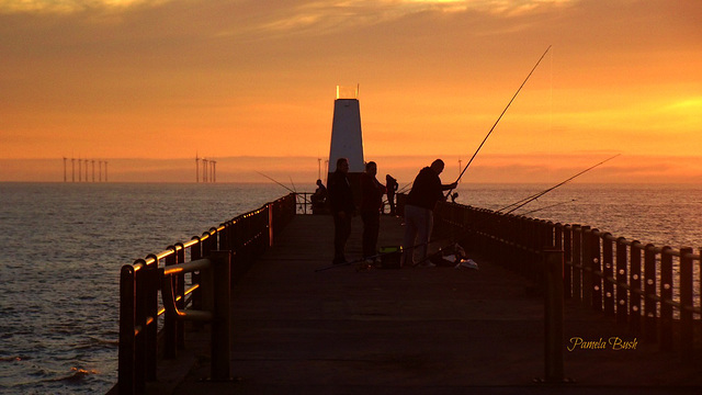 fishing at sunset