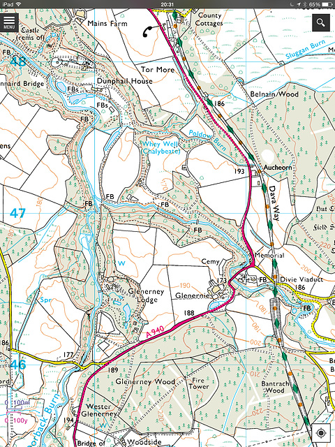 O.S. Map showing the Edinkillie (Divie) Viaduct, The Dorback, and Glenerney Lodge