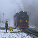 Locomotive 997232-4 and lady controller with red hat