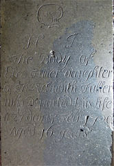 winchelsea church, sussex, c18 skull on ledger tomb slab of elizabeth fuller +1729