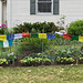 Front veg garden with prayer flags