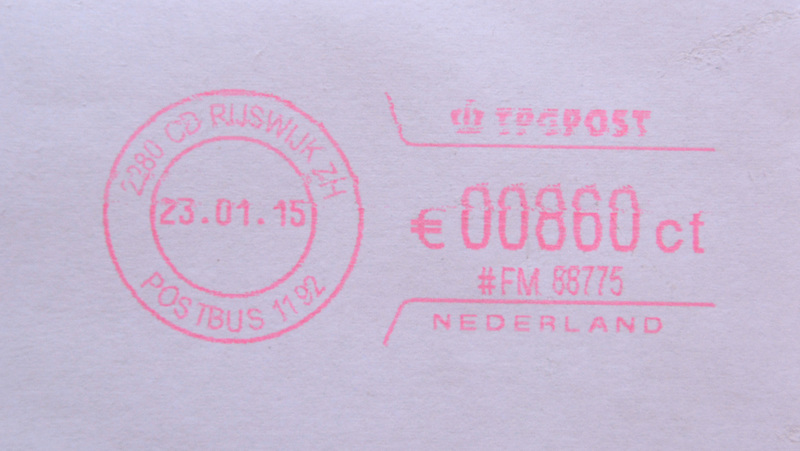 Frama postal meter impression for a registered letter