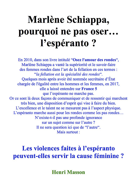 Dua titolpaĝo / Seconde page de titre : “Marlène Schiappa, pourquoi ne pas oser... l'espéranto ?“