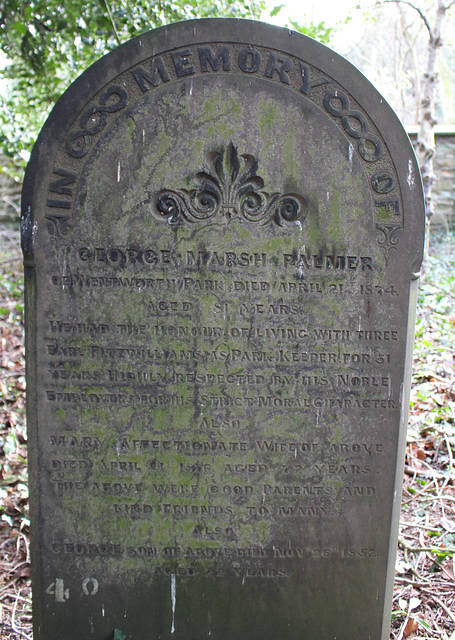Memorial to George Marsh Palmer, Park Keeper to Earl Fitzwilliam, Wentworth Old Church, South Yorkshire