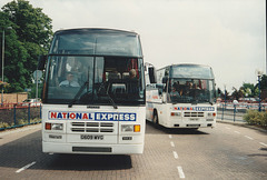 Ambassador Travel 113 (G609 MVG) and Yorkshire Traction 75 (OHE 50) in Newmarket – 8 Jul 1995 (275-30)