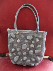 felted bag with wool pebbles
