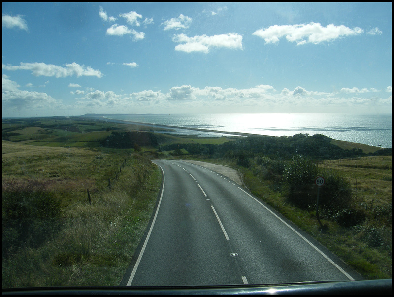 high above the Chesil Beach