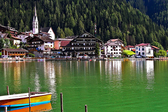 Reflex in the lake of the Alleghe Village, Belluno