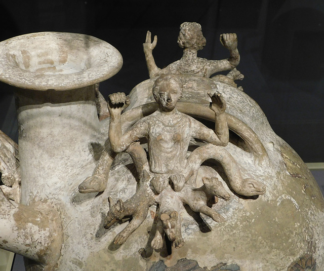 Detail of a South Italian Askos with a Pair of Scyllae in the Metropolitan Museum of Art, March 2018