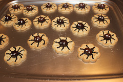 Do they scare you?  :)  "spider cookies" made for family for Halloween :)  No baking required here :) !