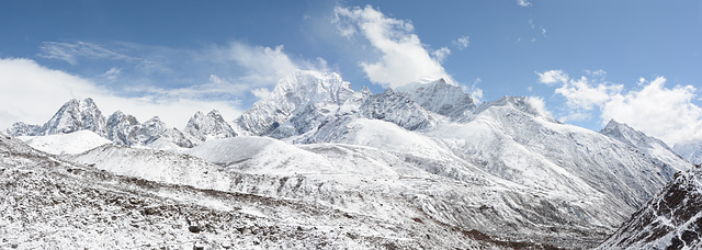 The Moraines of the Left Side of the Right Source of the Dudh Kosi and the Tops of Arakam Tse (6423m), Cholatse (6335m) and Taboche Peak (6495m)