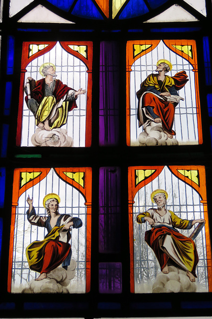 over church, cambs, evangelists in early c19 glass