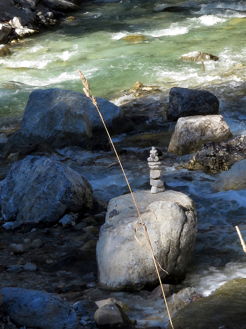 Miniature stone pyramid by the Partnach stream.