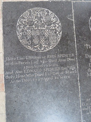 rendlesham church, suffolk  (13) heraldry on c18 ledger on tomb of john spencer +1709 and son edward +1727