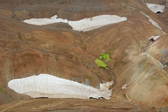 Iceland, The Slopes of Kerlingarfjöll with Light Green and Rusty Red Spots of Sulfur Minerals