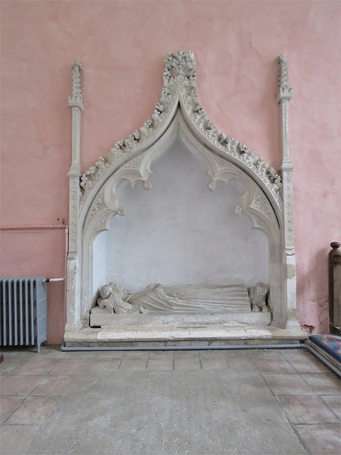 rendlesham church, suffolk  (26)c14 tomb recess with effigy of vicar sayer sulyard c.1332