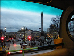 bus past Trafalgar Square