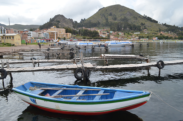 Bolivia, Moorings for Boats on the Waterfront in Copacabana