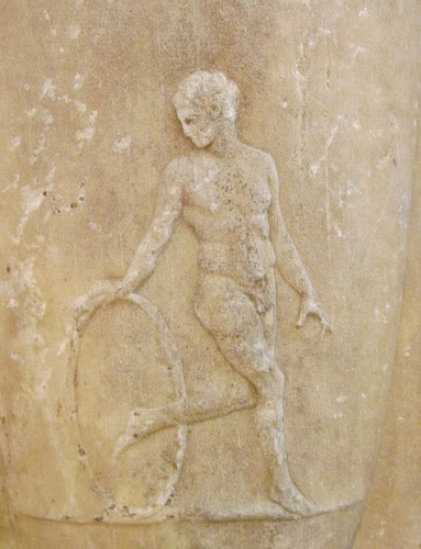 Detail of a Grave Stele with a Loutrophoros and Two Lekythoi in the National Archaeological Museum in Athens, May 2014