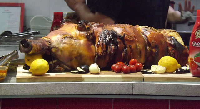 Roast Pig in a Window in the Historic Center of Naples, June 2013