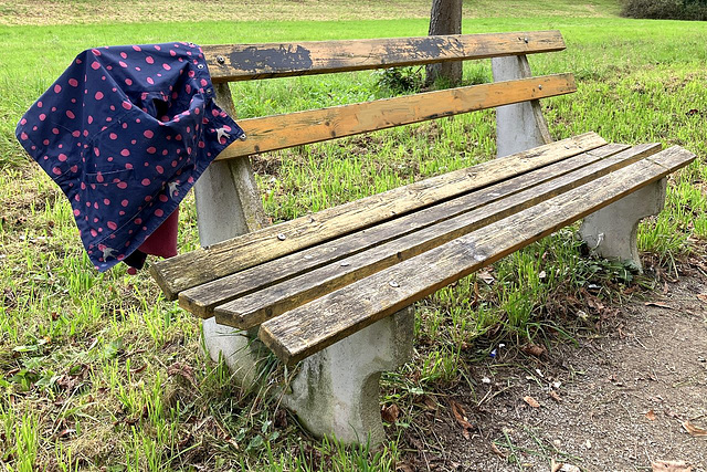 Bench with stylish autumn coat