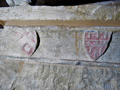 clifton reynes church, bucks (58)late c14 tomb c.1385 with  heraldry,  perhaps thomas reynes III