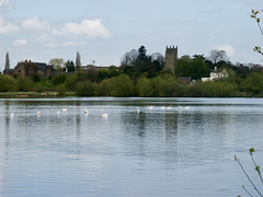 Looking across Hemlingford Water to the Church of St Peter and St Paul at Kingsbury